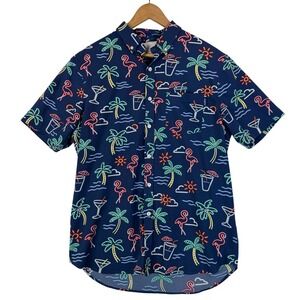 Chubbies Performance Neon Lights Short Sleeve Navy Button Down Casual Shirt Sz L